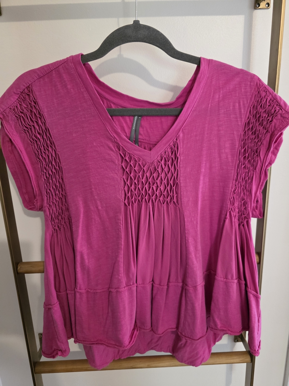 Anthropologie Fuchsia Smocked V-Neck Tiered Tunic